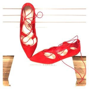Loeffler Randall Red Suede Flats 9 Lace up Sexy